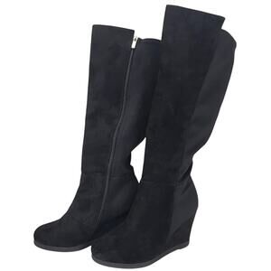 Lane Bryant Black Faux Suede Women's Knee High Wedge Heel Boots Size 10W